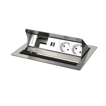 Kindermann CablePort standard² - 4-slot teräs - 2 sähkö, 1 tupla USB lataus (7492000152)