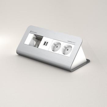 Kindermann CablePort desk² 80 - 4-slot alu - 2 sähkö, 1 tupla USB lataus (7430000352)