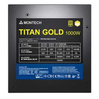 MONTECH Titan 1000W - Full modular, 80+ gold & Cybenetics Gold, ATX 3.0, 12VHPWR connector (TIS0125)