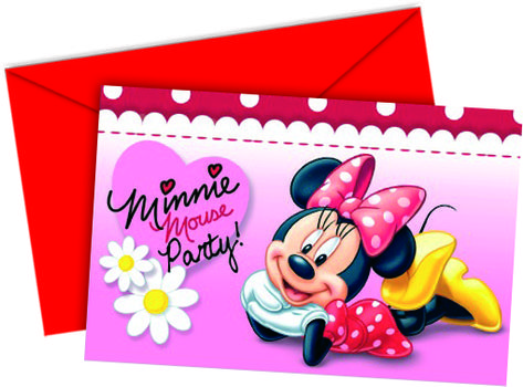 Minnie Mus Invitasjoner med røde konvolutter (126-80565)