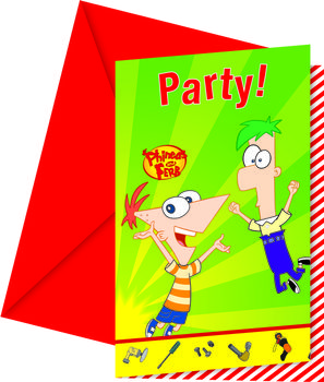 Phineas & Ferb Invitasjoner - 6 stk Kjekt å ha når gode venner skal inviteres! (126-80773)