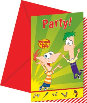 Phineas & Ferb Invitasjoner - 6 stk Kjekt å ha når gode venner skal inviteres!