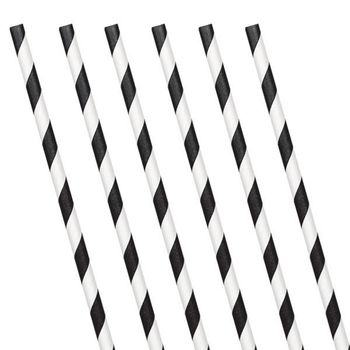 Sugerør Sorte striper, 24stk (332-STRA031)