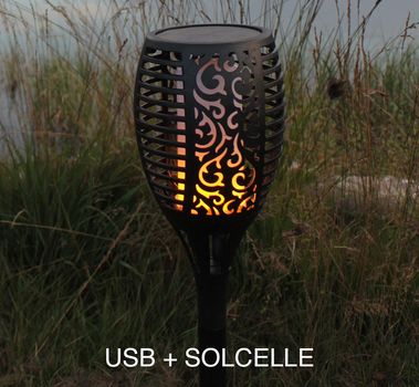 Flamme Fakkel LED Solcelle+USB GM90116 H78cm (497-GM90116)