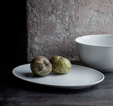 Lyngby Rhombe Serveringsfat Oval 35x26cm_Hvit