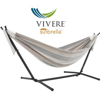 Vivere Hengekøye+Stålstativ Sunbrella-Dove Værbestandig Dobbel  (540-C8SUNDO)