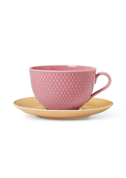 Lyngby Rhombe Color Tekopp m/ skål Rosa-Sand (521-201340)