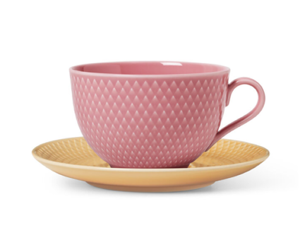 Lyngby Rhombe Color Tekopp m/ skål Rosa-Sand (521-201340)