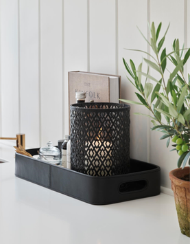 Rebell Lykt Bormio H22cm sort-skinn (479-116906)