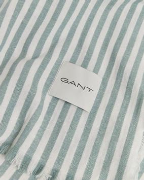GANT Stripete pledd lammeull-lin 130x180cm grønn