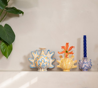 Klevering Shellegance Lysestake-Vase Gul 15x7xH13 (712-2828-07)