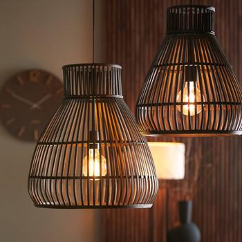 Light & Living Hengelampe Timaka Rattan Black Ø46 (745-2912978)