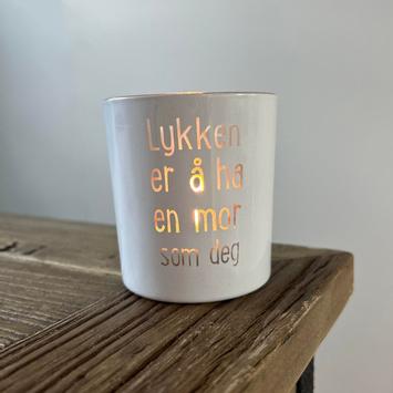 Trend Design Telysholder 'Lykken er å ha en mor som deg" H8cm glass (298-381715)