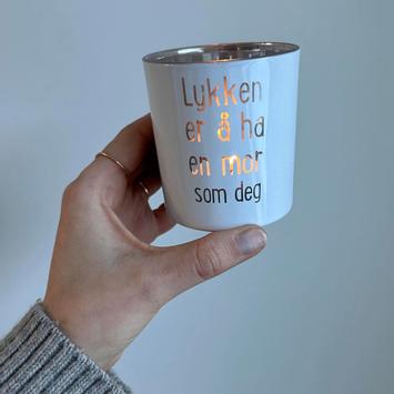 Trend Design Telysholder 'Lykken er å ha en mor som deg" H8cm glass