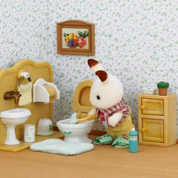 Sylvanian Families Sjokoladekanin Bror og Baderomsmøbler