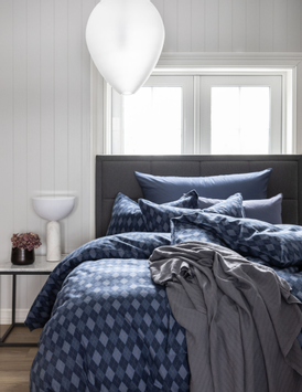 Borås Cotton Charlie Sengesett Flanell Blårutet klassisk (479-118775)