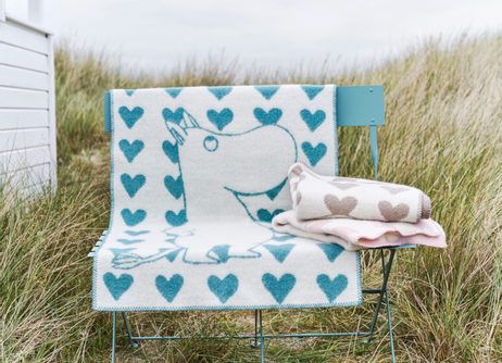 Mummi Ullpledd Heart Blå 65x90