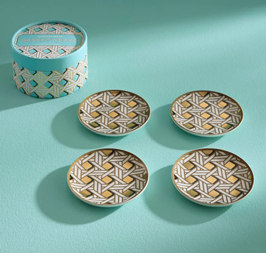 Jonathan Adler Basketweave Coasters porselen Ø10_4stk