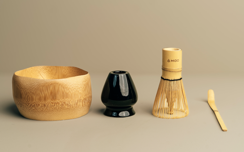 Mido Matcha-sett bambusvisp+bambusskål+bambusskje+holder (820-mido4set)