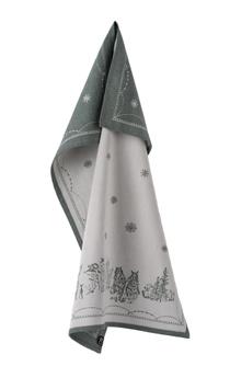 Wik & Walsøe Julemorgen Damask Kjøkkenhåndkle Hvit-Grønn_50x70