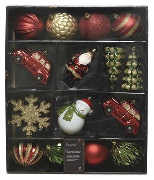 Kaemingk Julekuler+Ornamenter rød/grønn 25stk 