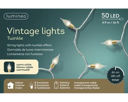 Kaemingk Lyslenke Batteri Vintage-Transparent Varmhvit_50-LED/ 4, 9m  (487-488847)