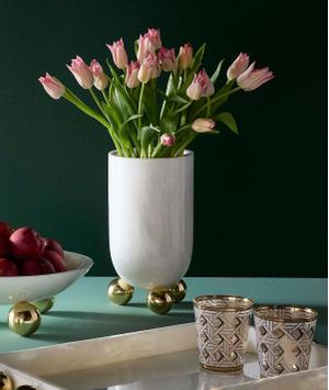 Jonathan Adler Fontana Vase White/Brass H28