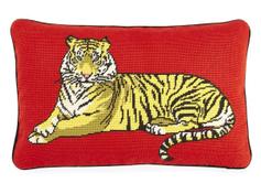 Jonathan Adler Pute Needlepoint Tiger Rød_30x50