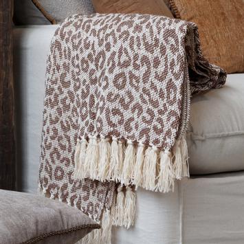 Chic Antique Bomullspledd Leopard coffee-and-cream 130x150