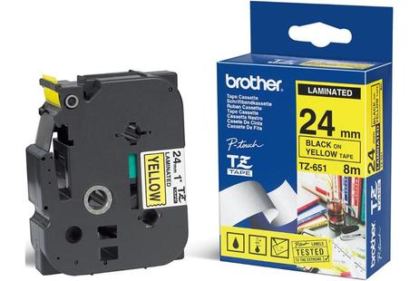 Brother TZe-651 P-Touch 24mm tape Sort på gul, standard laminert, 8 meter (gir ca 100 etiketter) (TZE651)