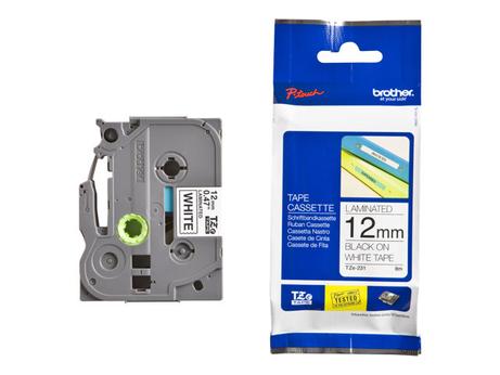 Brother TZe-231 P-Touch 12mm tape Sort på hvit, standard laminert, 8 meter (gir ca 100 etiketter) (TZE231)
