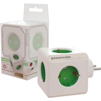 ALLOCACOC PowerCube Original Stikkontakt - 5xCEE 7/4, 1xCEE 7/7 tilkobling,  barnesikrede kontakter,  hvit/ grønn (44-1100)