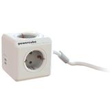 POWERCUBE PowerCube Extended USB - 4xCEE 7/4-uttak og 2xUSB for ladning av mobile enheter, 1xCEE 7/7 tilkobling,  1,5m kabel, barnesikrede kontakter (44-1402)