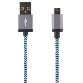 STREETZ Micro USB-kabel 1m, Blå, Stoffledning, Type A han - Type Micro B han