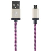 STREETZ Micro USB-kabel 1m, Lillla, Stoffledning, Type A han - Type Micro B han