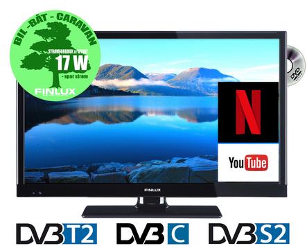 FINLUX 22" Nordic Edition LED-TV/DVD 12V/230V Full-HD Smart-TV, Trippel-tuner, 2x HDMI, VGA, USB PVR, kun 17W, 22FDME5161