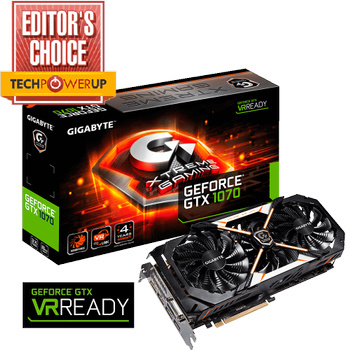 Gigabyte GeForce GTX 1070 Xtreme Gaming, 8GB GDDR5X, DL-DVI-D, HDMI 2.0, 3x DP 1.4 (GV-N1070XTREME-8GD)