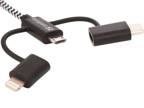 Sandberg 3in1 - Lade-/ datakabel - Lightning / USB - USB (hann) til Micro-USB type B, Lightning,  USB-C (hann) (441-01)