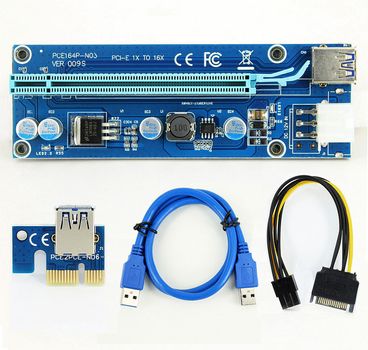 Mining PCIe Riser Card 1x->16x USB 3.0 Data Cable 6 Pin SATA Power Supply for Miner Machine 009S (009S-PCIE-RISER)
