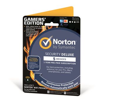 SYMANTEC Norton Security Deluxe Gamer-Edition + Wi-Fi Privacy (VPN), Antivirus Software 2018, Deluxe 5 enheter, VPN 1 enhet, 1 bruker, 12 mnd (21386364)