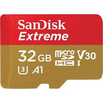 SanDisk Extreme 32GB UHS-I U3 microSD 100MB/s A1 C10 V30 U3, med adapter (SDSQXAF-032G-GN6AA)