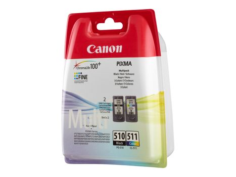 Canon PG-510 / CL-511 Multi pack - 2-pack - svart, farge (cyan, magenta, gul) - original - blekkpatron (2970B010)