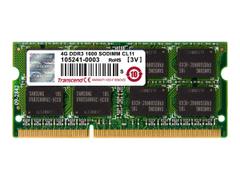 Transcend DDR3 - 4 GB - SO DIMM 204-pin - 1600 MHz / PC3-12800 - CL11 - 1.5 V - ikke-bufret - ikke-ECC - for Dell OptiPlex 90XX; HP ENVY dv6, dv7; Pavilion dv4, g4; Lenovo ThinkCentre M93