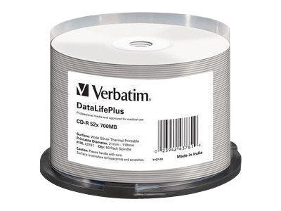 Verbatim DataLifePlus - 50 x CD-R - 700 MB 52x - sølv - bred termoskriveoverflate - spindel (43781)