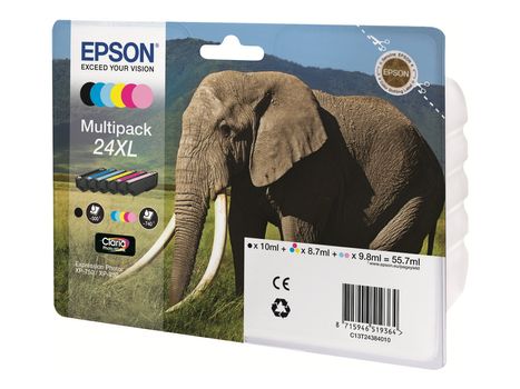 Epson 24 Multipack - 6-pack - svart, gul, cyan, magenta, lys magenta, lys cyan - original - blekkpatron (C13T24284010)