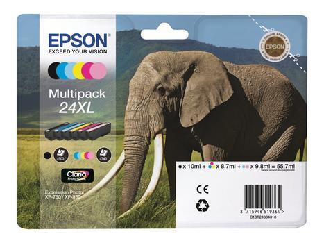 Epson 24 Multipack - 6-pack - svart, gul, cyan, magenta, lys magenta, lys cyan - original - blekkpatron (C13T24284010)