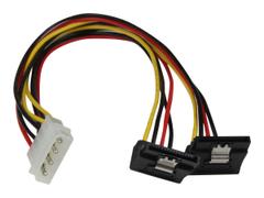 StarTech 12in LP4 to 2x Right Angle Latching SATA Power Y Cable Splitter - 4 Pin LP4 to Dual 90 Degree Latching SATA Y Splitter - strømadapter - 4-pin intern strøm til SATA-strøm - 30 cm