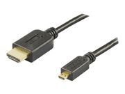 Deltaco HDMI-1053 - HDMI med Ethernet-kabel - mikro-HDMI (hann) til HDMI (hann) - 5 m - svart (HDMI-1053)