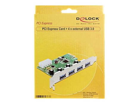 Delock PCI Express Card > 4 x external USB 3.0 - USB-adapter - PCIe 2.0 - USB 3.0 x 4 (89363)