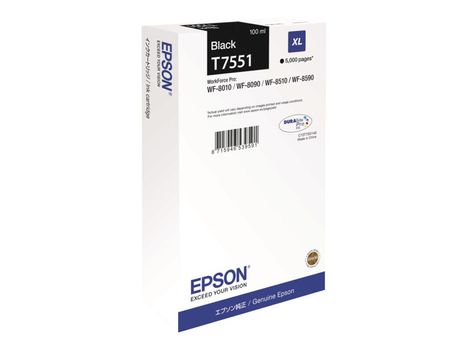 Epson T7551 - XL-størrelse - svart - original - blekkpatron (C13T755140)
